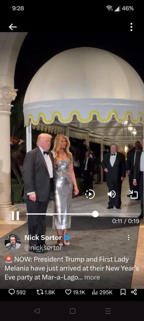 Not a political post. Donald Trump arriving with his wife Melania for their New Year’s Eve celebration at Mar-A-Lago. Look at all that silver.